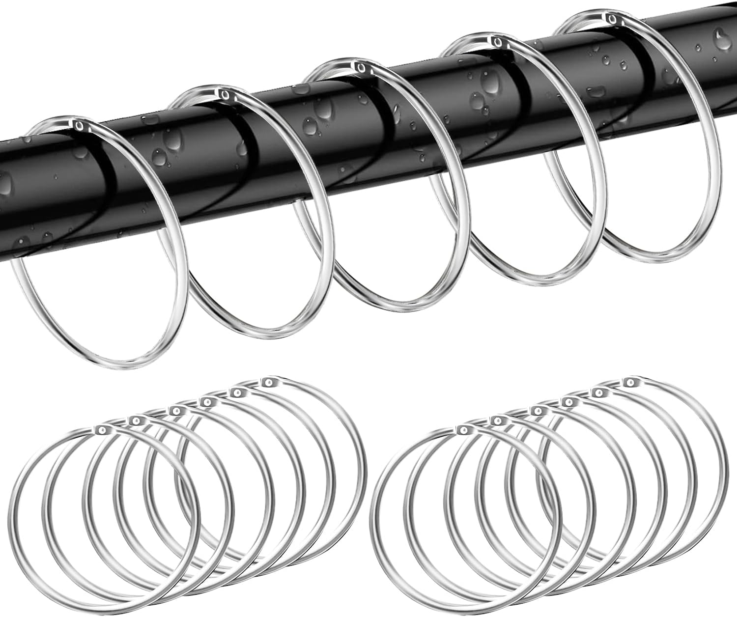 12er-pack Duschvorhangringe, Rostfreie Silberne Duschvorhanghaken, Runde Metallhaken Für Badezimmer, Fenster, Heimdekoration, Leicht Zu Öffnen Und Zu Schließen