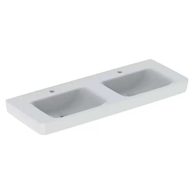Geberit Doppelwaschtisch Renova Plan 130x48cm, Hahnl. mit., o. ÜL, we. K-Tect
