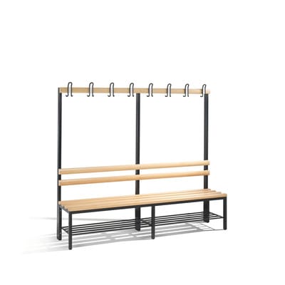 C+P Garderobenbank Basic mit Schuhrost, H1650xB1960xT403mm, Schwarzgrau/Buche