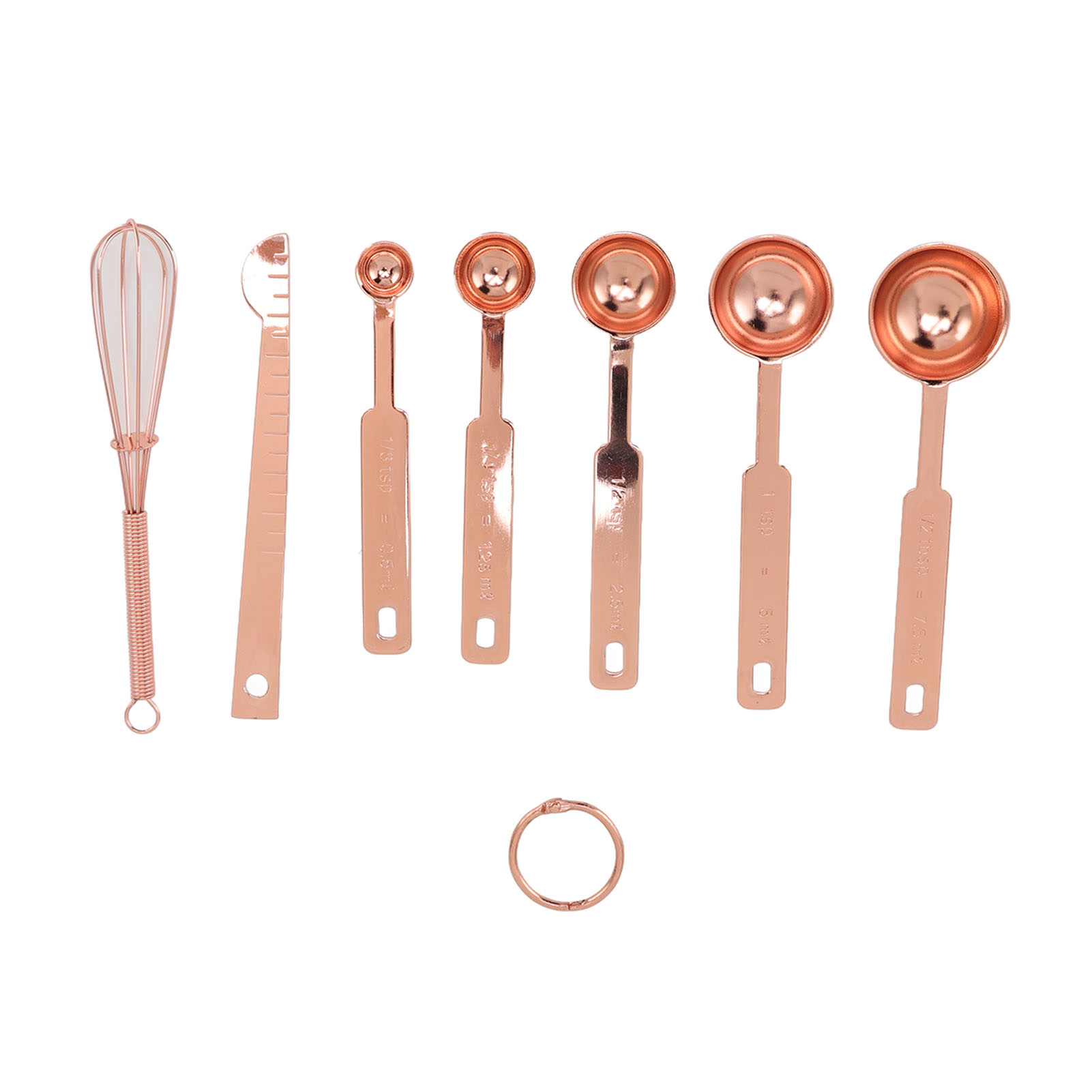 7-in-1 Messlöffel Aus Edelstahl, Stapelbar, Multifunktionales Set Mit Abstreifer Und Schneebesen, Roségold.