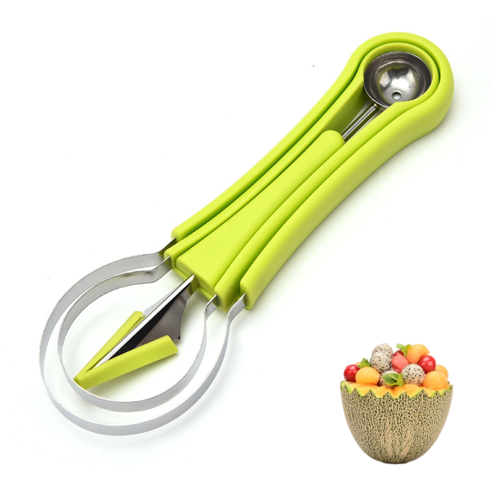 Melonenschällöffel-set, Multifunktionaler Obstlöffel Aus Edelstahl, Kernentferner, Wassermelonenschneider, Fruchtfleischtrenner Und -schneider.