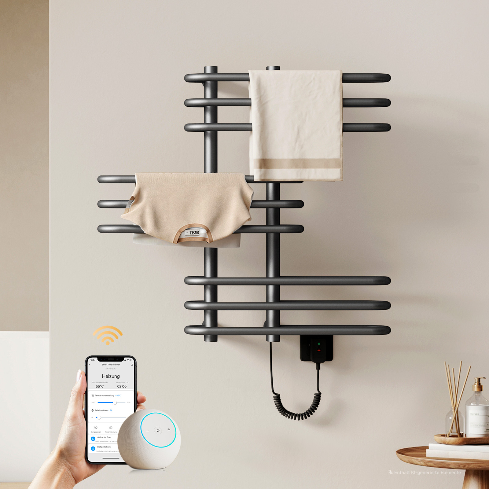 Emke Elektrischer Handtuchheizkörper 375 W Gunmetal-grau Handtuchwärmer Mit Beidseitigem Rundrohr-design, Smart Wlan Steuerung