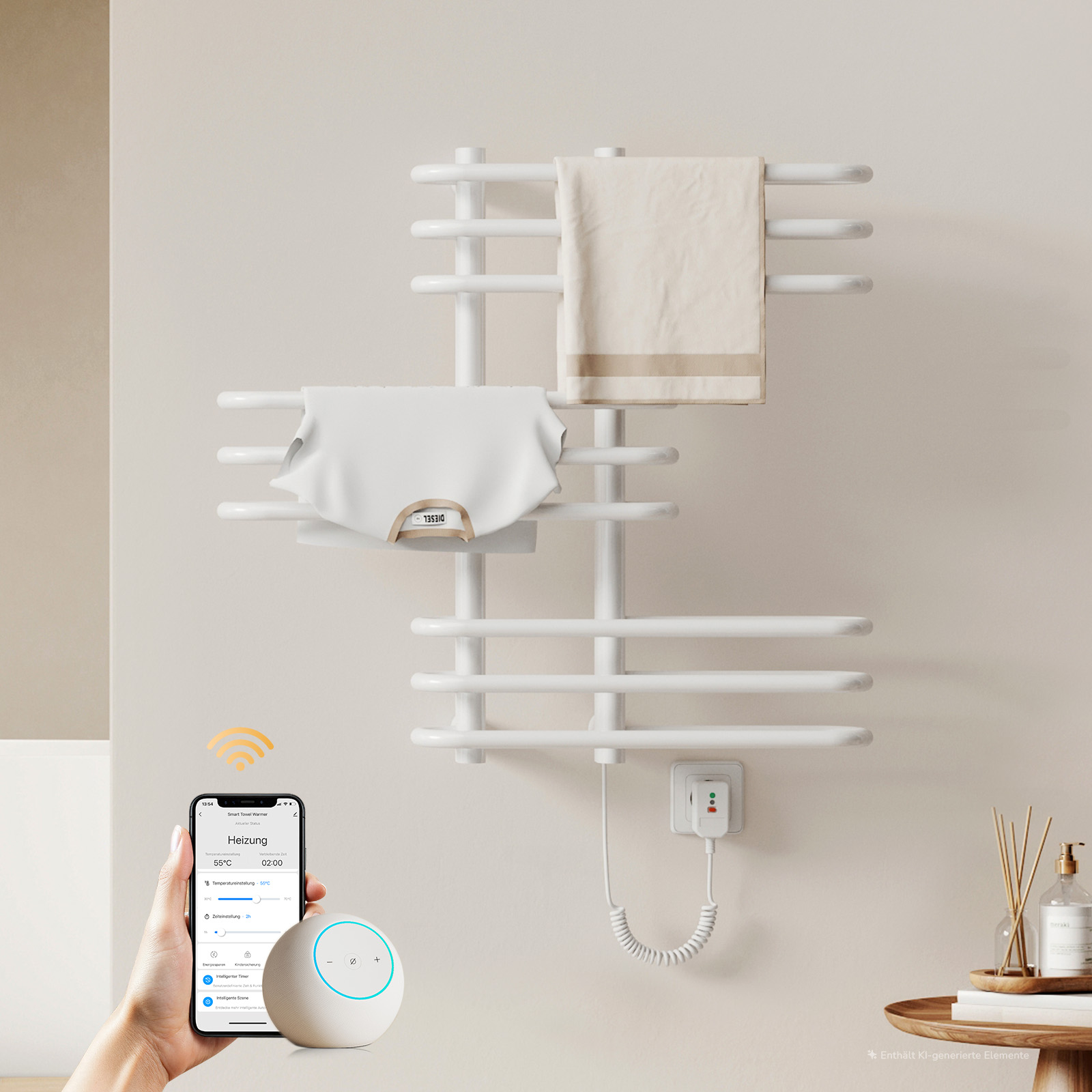 Emke Elektrischer Handtuchheizkörper 375 W Weiß Handtuchwärmer Mit Beidseitigem Rundrohr-design, Smart Wlan Steuerung