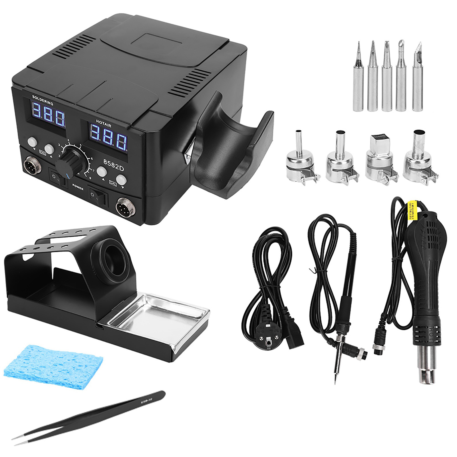 2-in-1 Löt- Und Retuschierstation Mit Smd-led-digitalanzeige Für 8582d 750w Heißluftpistole, 220-240v Stecker