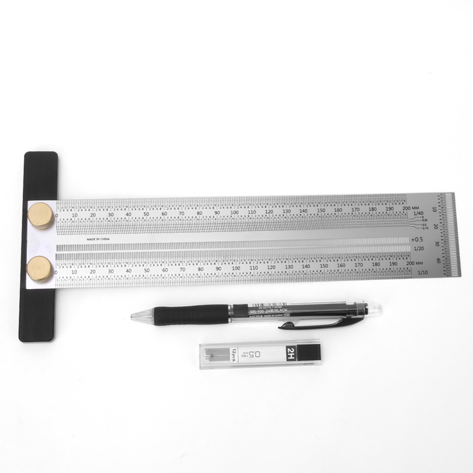 200 Mm T-förmiges Zeichenlineal Aus Edelstahl Mit Automatischem Druckbleistift