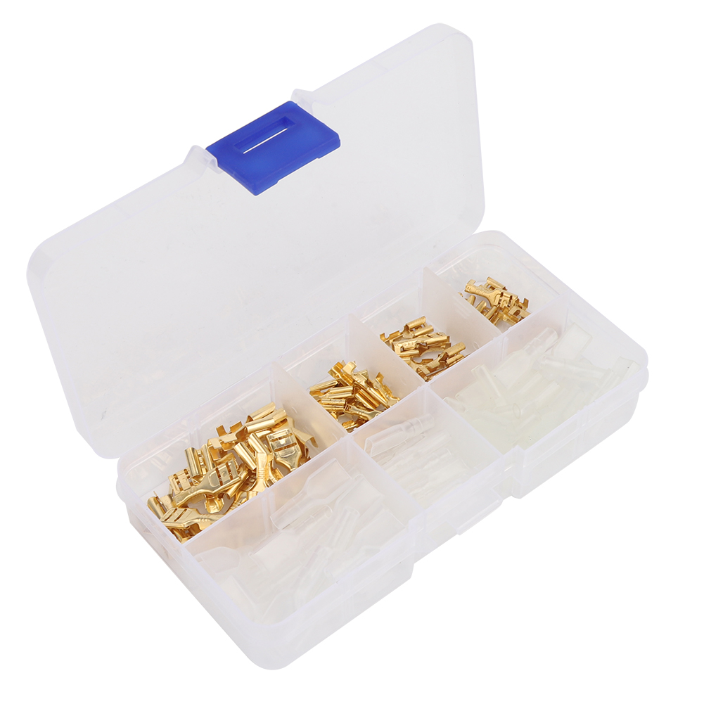 Set Mit 120 Vergoldeten Kupfer-anschlussklemmen (6,3 Mm, 4,8 Mm Und 2,8 Mm) Inklusive Aufbewahrungskoffer.