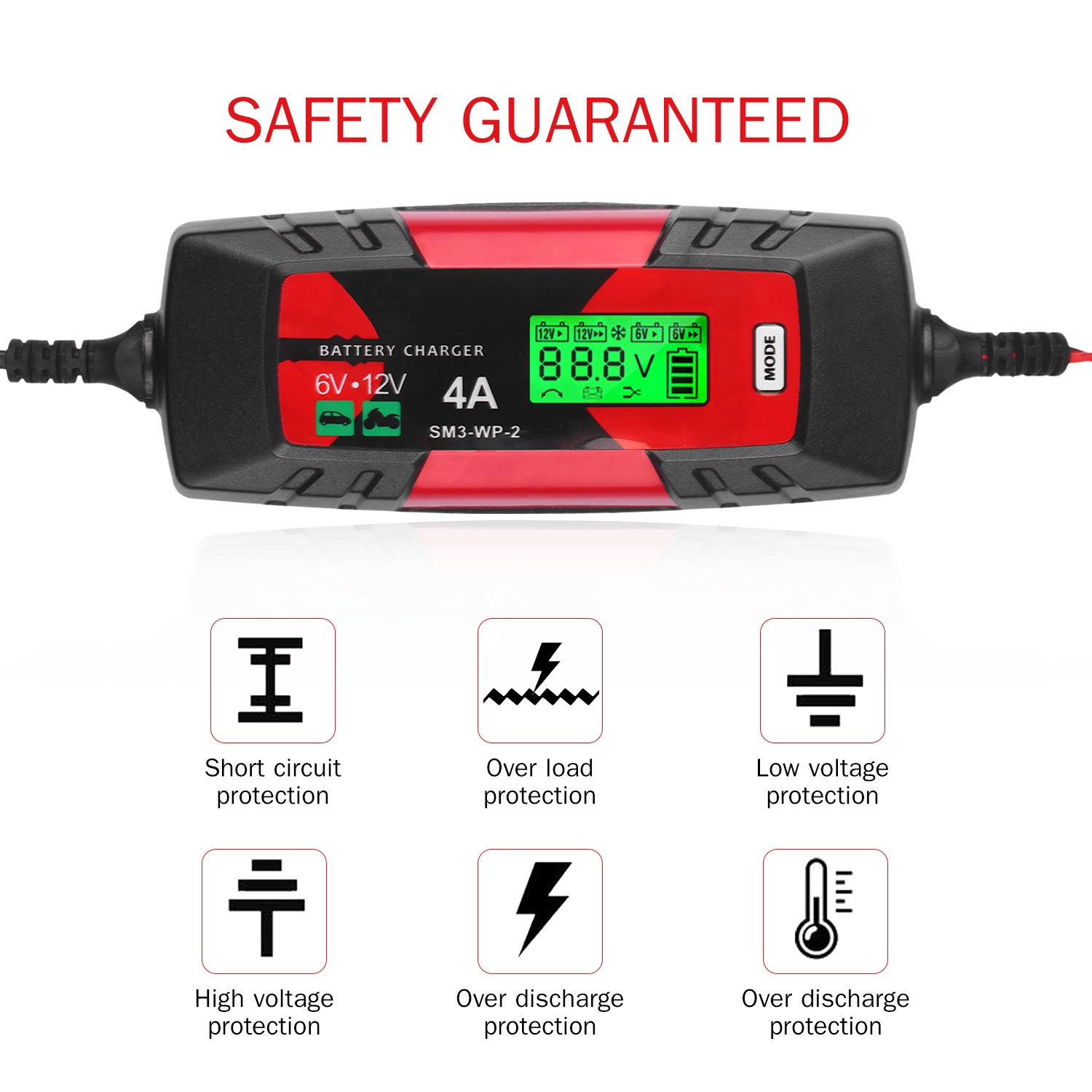 Automatisches Intelligentes Batterieladegerät 6v/12v 4a Mit Lcd-bildschirm Und Impuls-erhaltungsladegerät Für Autos, Motorräder, Boote Und Andere (eu-stecker).
