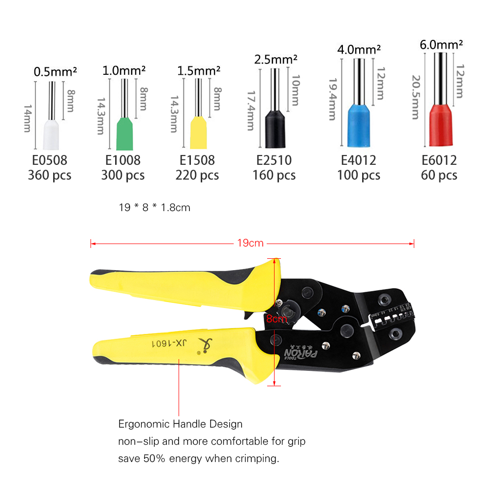 Isoliertes Ratschen-crimpset Für Awg24-10-kabel Mit 1200-gabelsteckern (männlich Und Weiblich)