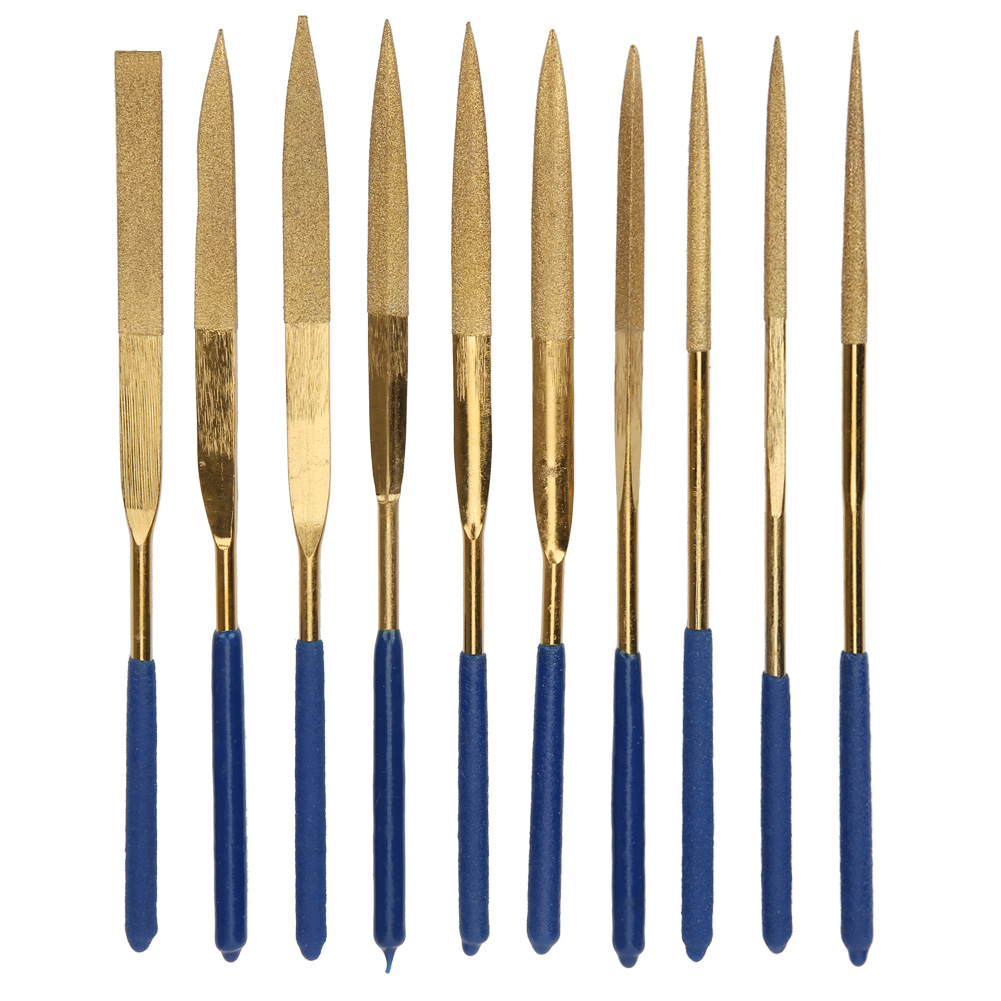 Set Mit 10 Mini-diamantnadelfeilen Mit Titanbeschichtung, 4 X 160 Mm, Zur Bearbeitung Von Stahl, Keramik Und Glas