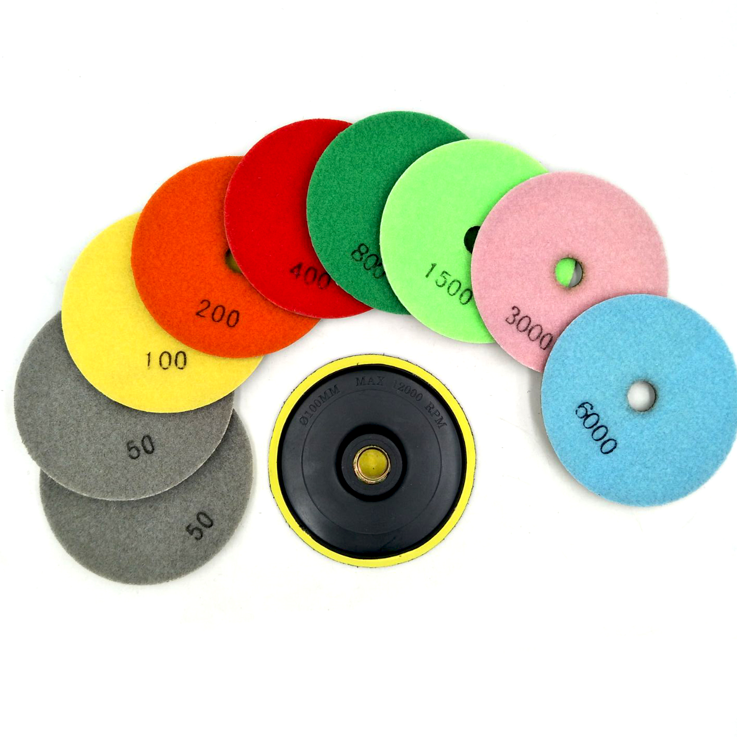 Set Mit 10 Diamantpolierscheiben Von 10 Cm (4 Zoll) Durchmesser Zum Trocken- Oder Nasspolieren Von Granit, Stein, Beton Und Marmor.