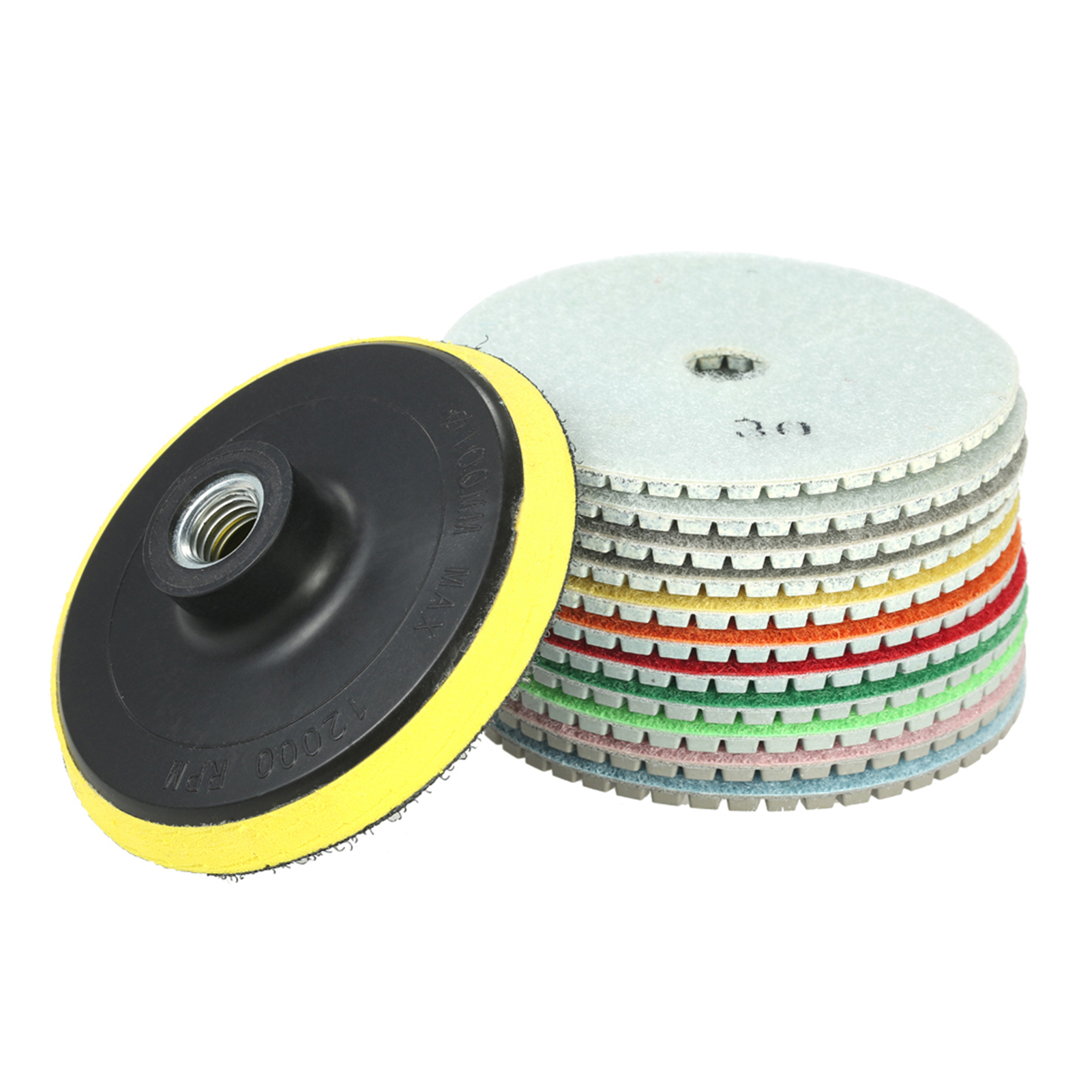 11 Nass-diamantpolierscheiben À 10 Cm (4 Zoll) + 1 Stützteller Für Granit, Marmor, Stein, Fliesen, Beton.