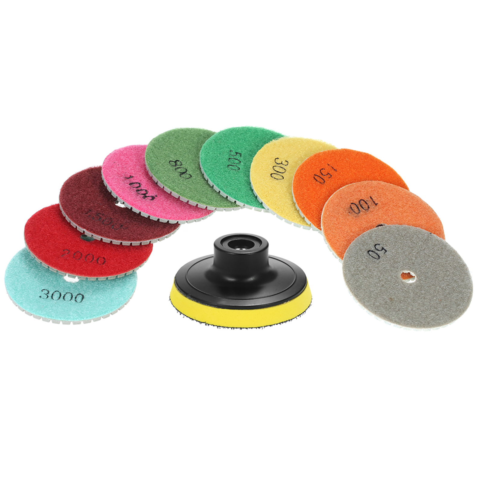 10 Flexible 7,6 Cm (3 Zoll) Diamantpolierscheiben Für Die Nassbearbeitung + 1 Stützteller Für Granit, Marmor, Stein, Fliesen, Keramik Und Beton.