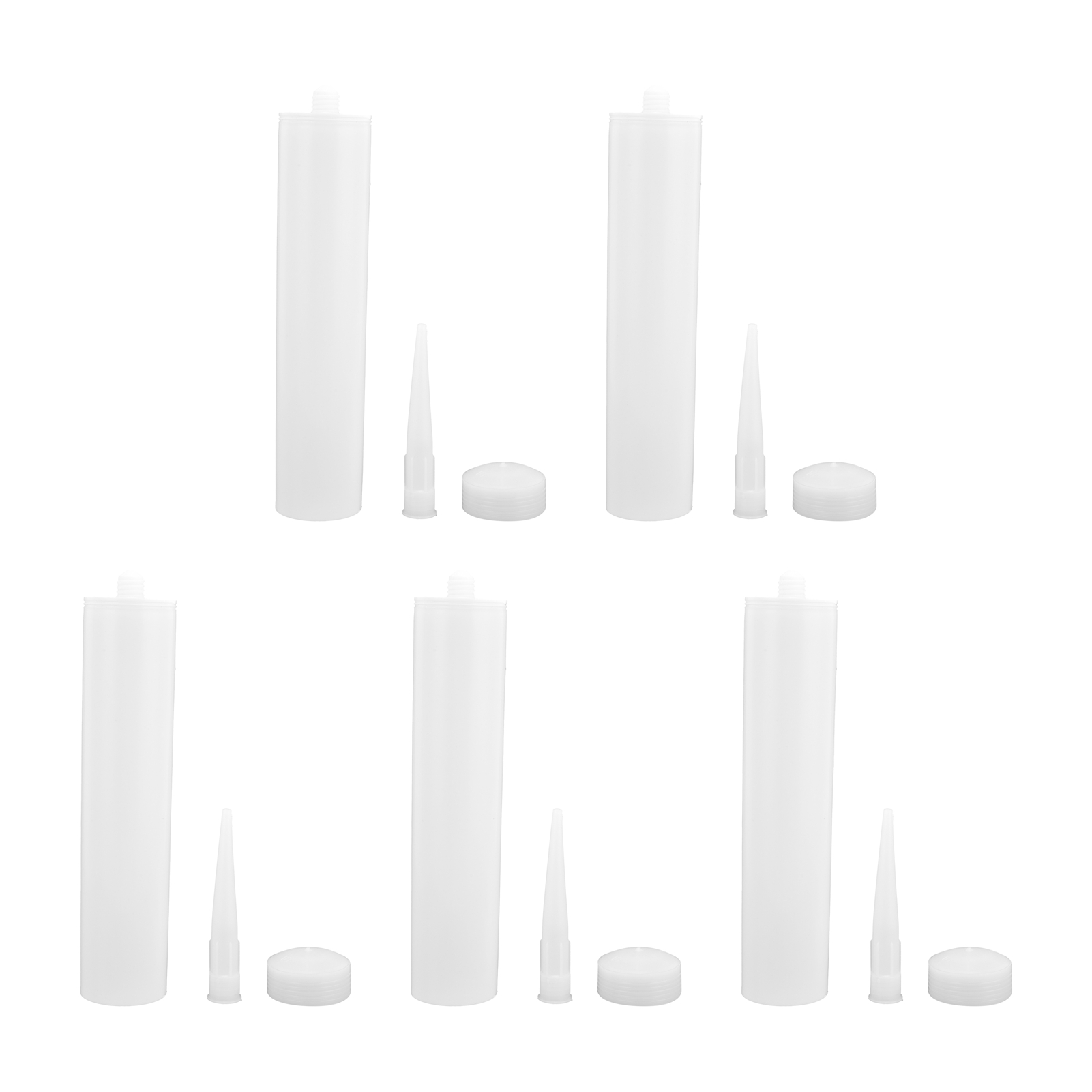 Set Mit 5 Tuben À 300 Ml Dichtmittel Inklusive Düse Und Verschlusskappe, Ideal Für Heimwerker Und Bauprojekte.