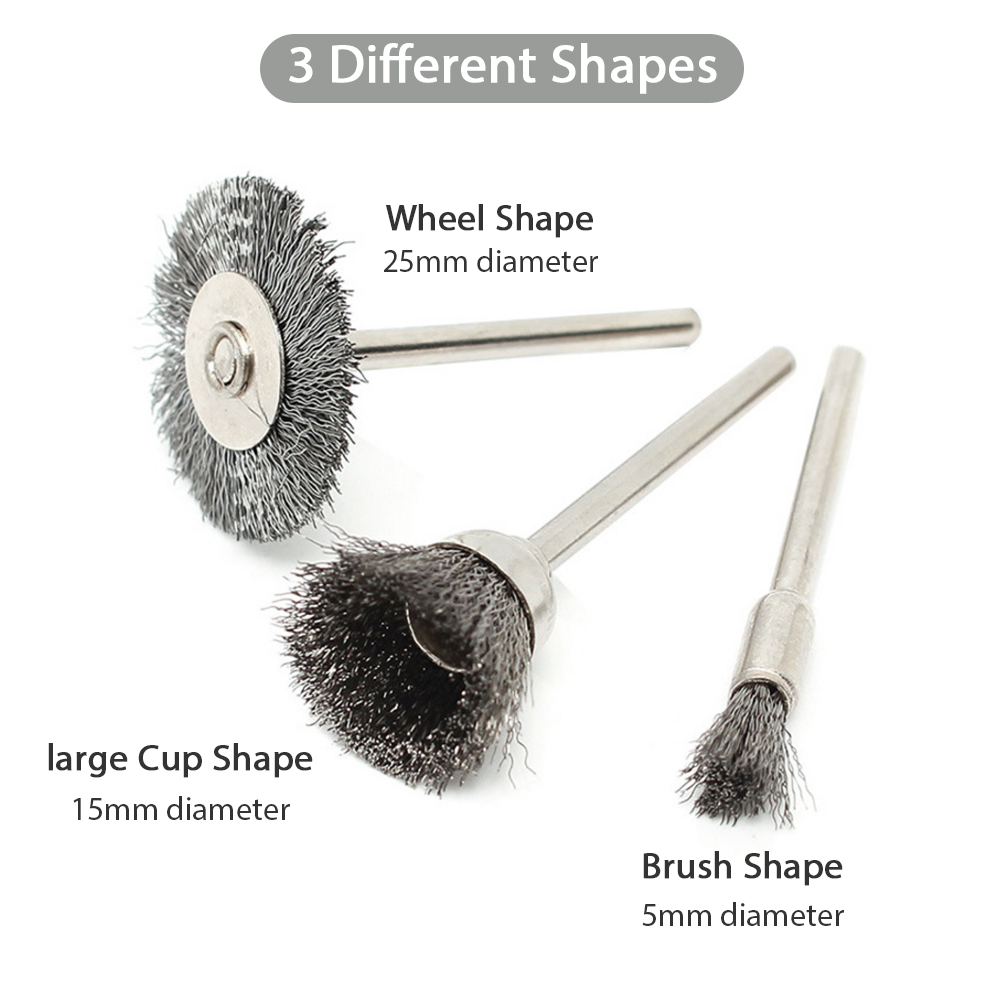 Set Aus 45 Edelstahl-drahtbürsten, 3,2 Mm (1/8") Schaft, Verfügbare Durchmesser: 10/15/25 Mm, Zum Polieren Und Schleifen.