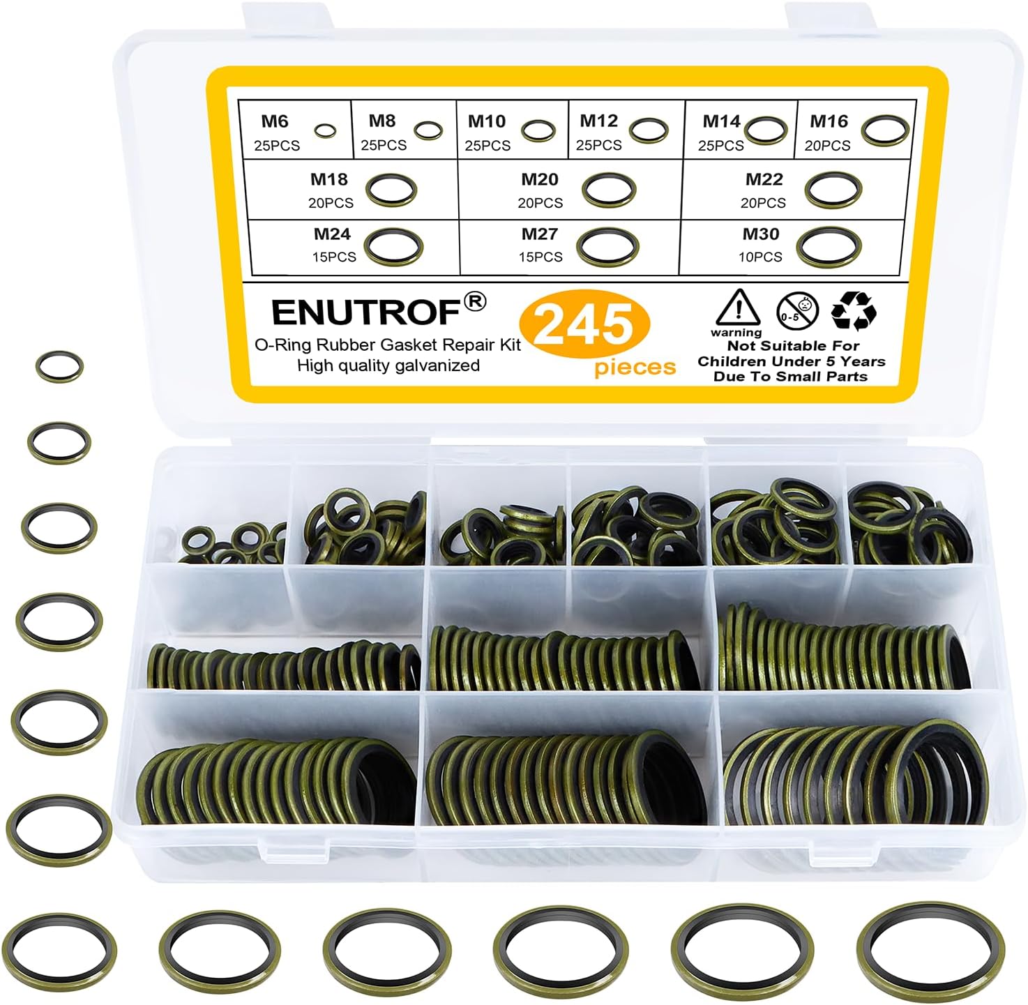 Flache Unterlegscheibe Mit Gummilippe, Hydraulikdichtungen, 245 Stück, M6-m30, Dichtung Für Ölablassschrauben Von Pressen, Kfz-ölleitungen Und Zylindern (245)