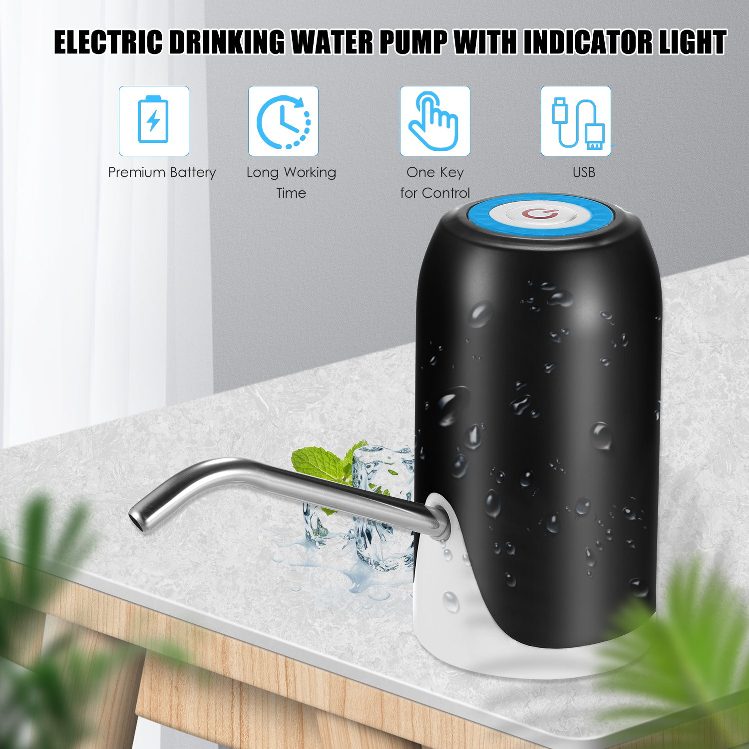 Wiederaufladbare, Tragbare Elektrische Wasserpumpe Mit Usb-anschluss, Automatischer Wasserspender, Intelligentes Sauggerät Mit Kontrollleuchte, Für Zuhause, Büro Und Camping.