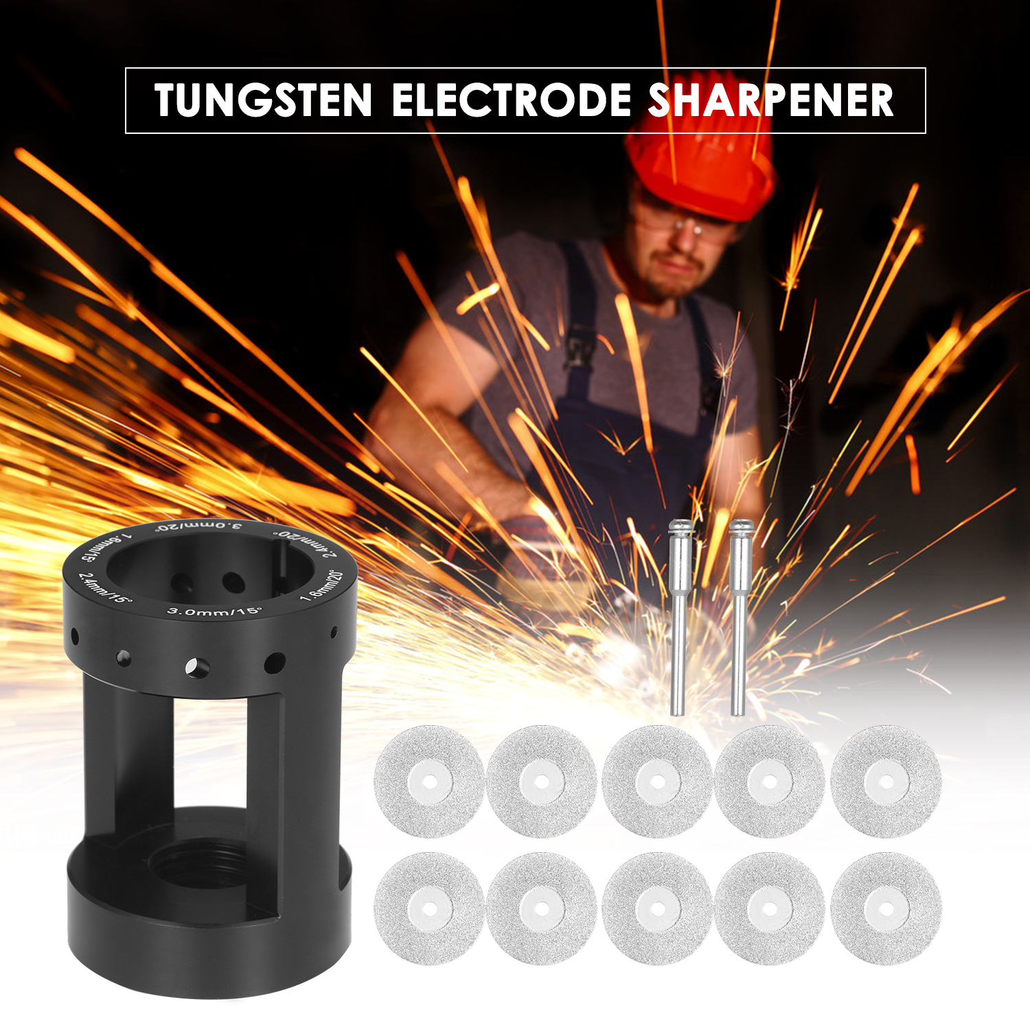 Wolfram-elektrodenschärfer, Wolframnadeln, Wolframstäbe, Schleifgerät, Wig-aluminiumschweißen, Wolframelektroden, Schärfwerkzeug Mit 10 Diamantschleifscheiben, 2 Dornen, Aufbewahrungstasche