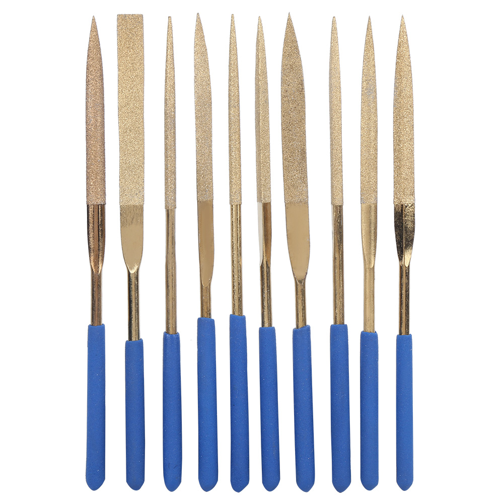 Set Mit 10 Diamantfeilen Mit Titanbeschichteten Stahlnadeln, 5 X 180 Mm, Zum Feilen Und Schneiden