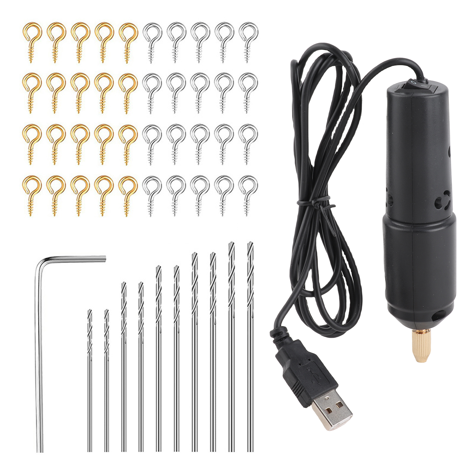 Elektrische Mini-harzbohrmaschine Mit 10 Bohrern Zur Herstellung Von Schmuck, Aluminiumobjekten, Holzschlüsselanhängern Und Anderen Harzartikeln (schwarz).