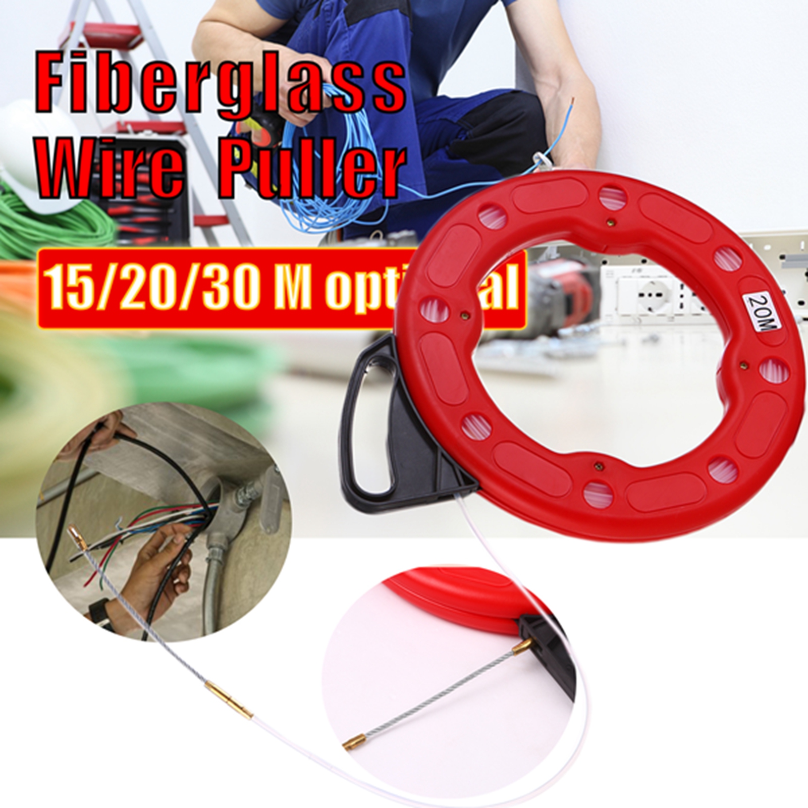 20 M Lange Glasfaser-kabelzieher Mit Schutzhülle Für Elektro- Und Kommunikationskabel. Ideal Für Trockenbauwände, Decken, Kabelverläufe Unter Teppichen, Leerrohre Und Rohre.