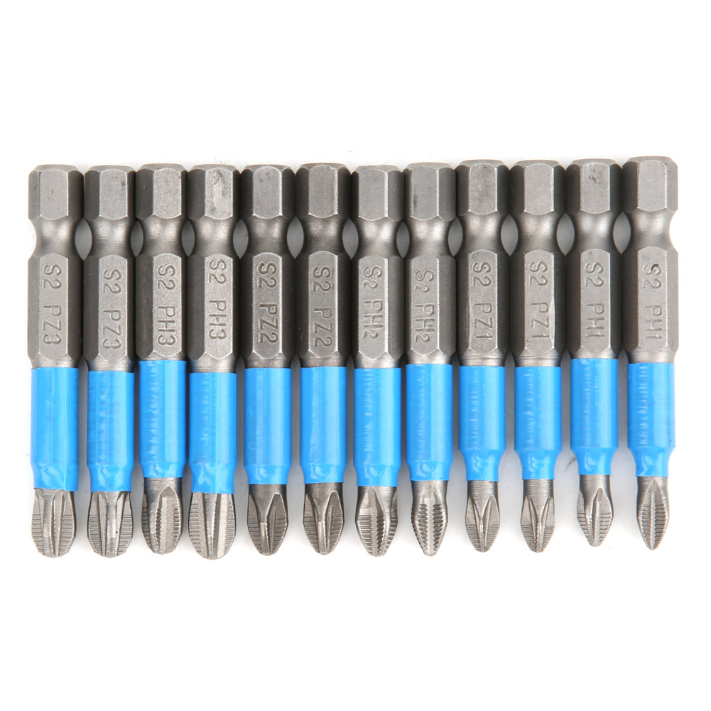 Set Mit 12 Rutschfesten Magnetischen Kreuzschlitzschraubendreherbits, 50 Mm, 1/4-zoll-sechskantschaft, S2-legierungsstahl