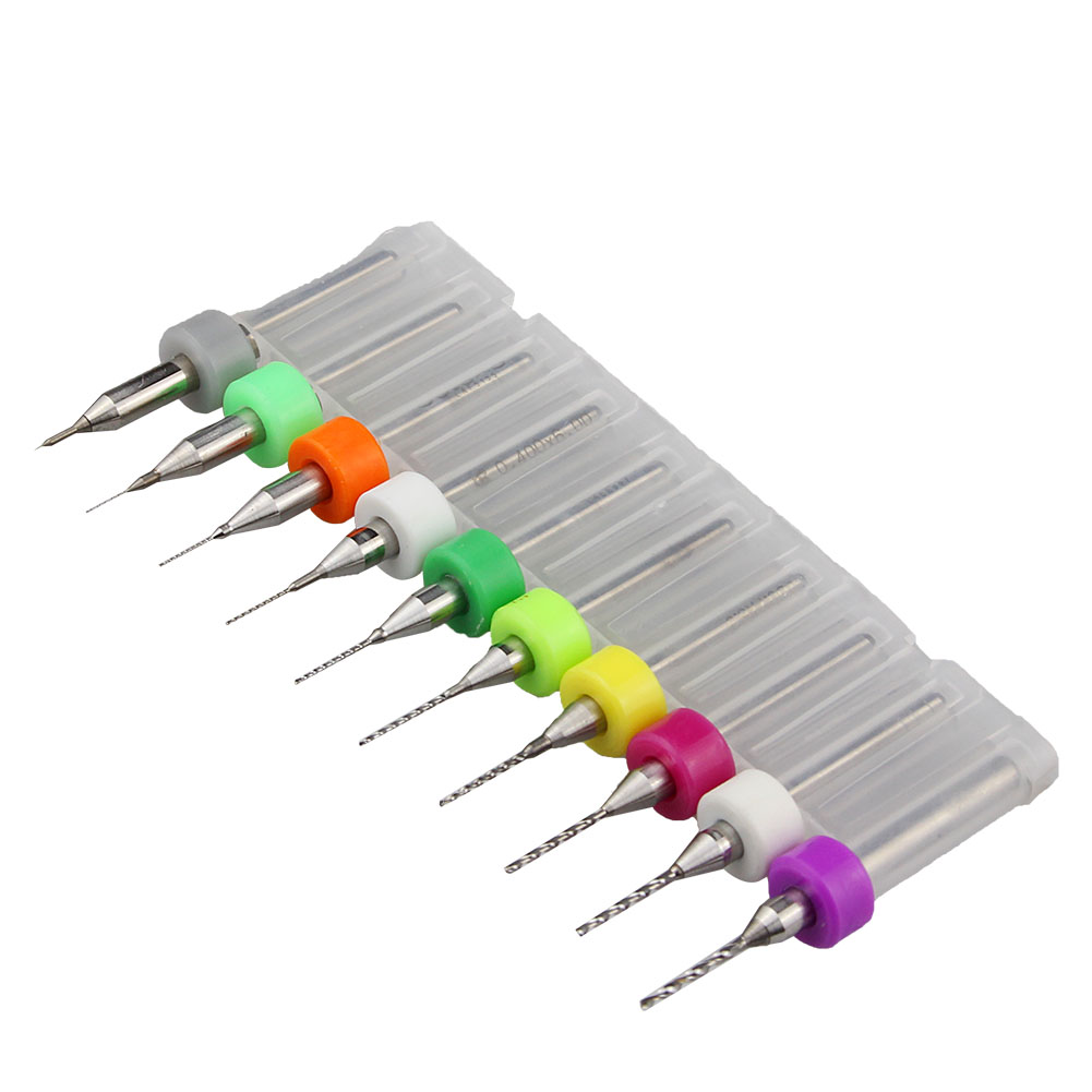 Set Mit 10 Mikro-hartmetallbohrern Für Cnc-leiterplatten (0,1-1,0 Mm)