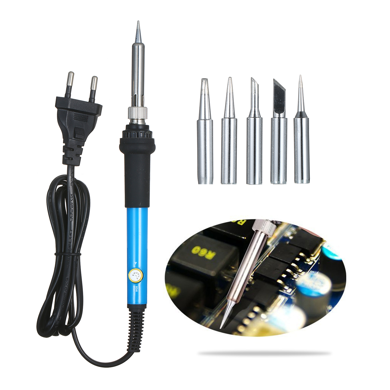 220v 60w Lötkolben-set Mit Einstellbarer Temperatur, Digitalmultimeter, Lötspitzen, Entlötpumpe, Seitenschneider, Lötdraht