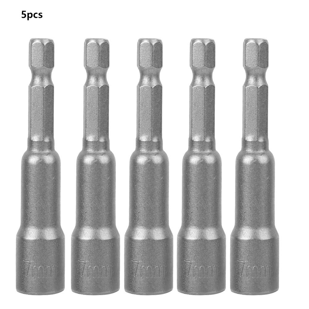 Set Mit 5 Magnetischen Sechskant-steckschlüsseln Aus Stahl Für Elektroschrauber, 7-mm-magnetbohreradapter