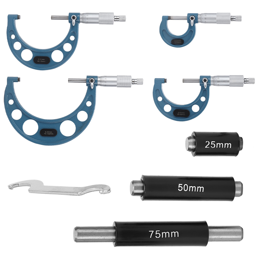 Satz Von 4 Hochpräzisen Wälzlagerstahl-mikrometern Zur Messung Des Außendurchmessers (0-100 Mm).