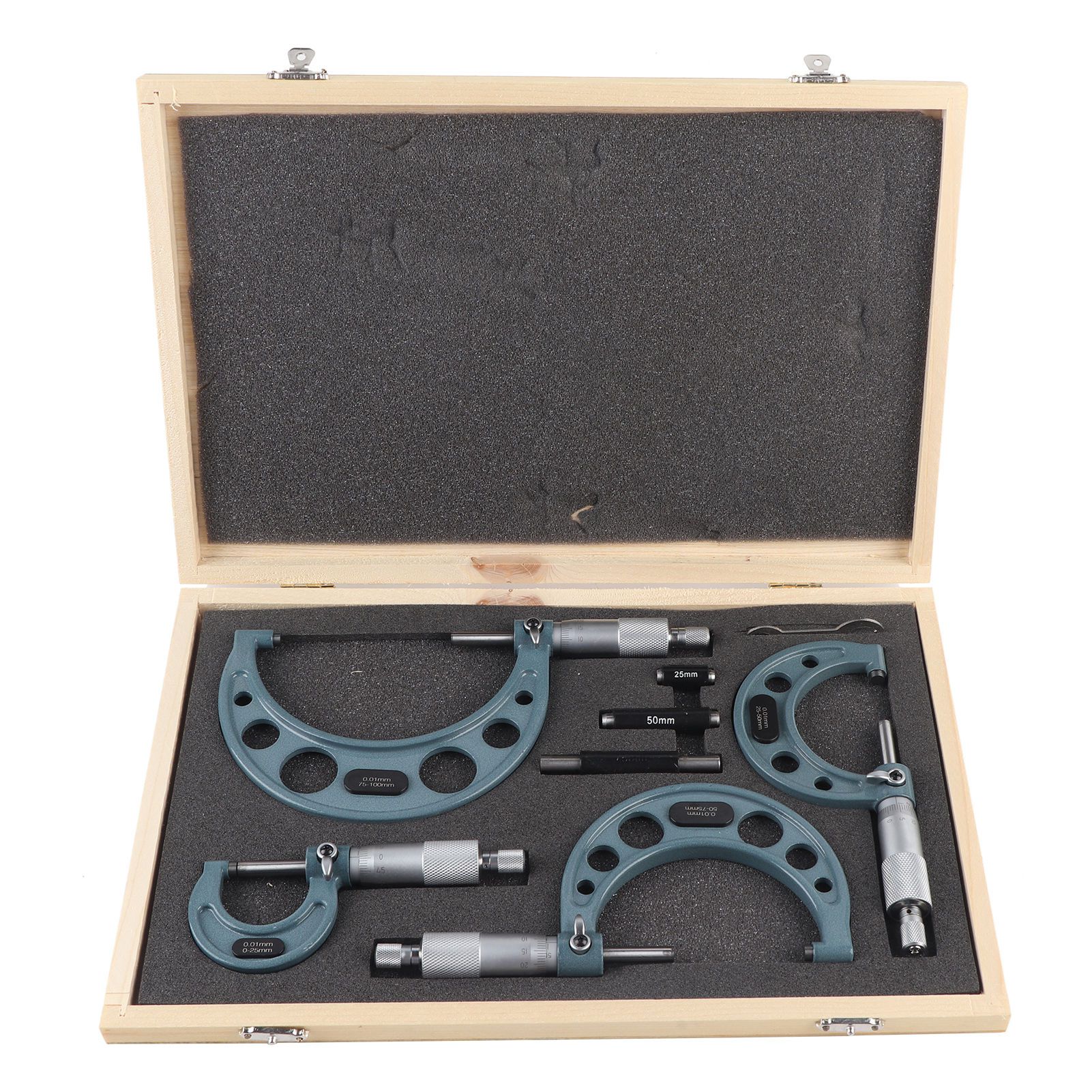 Satz Mit 4 Metrischen Außenmikrometern 0-100 Mm Mit Etui