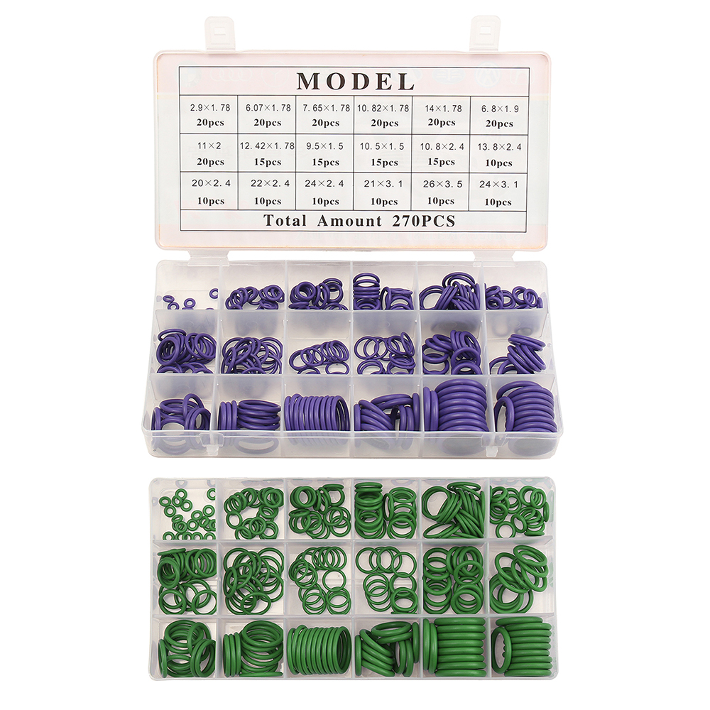Set Mit 270 Gummi-o-ringen Für R134a-klimaanlagen In Kraftfahrzeugen, Inklusive Unterlegscheiben Und O-ringen, Alles In Einer Kunststoffbox.