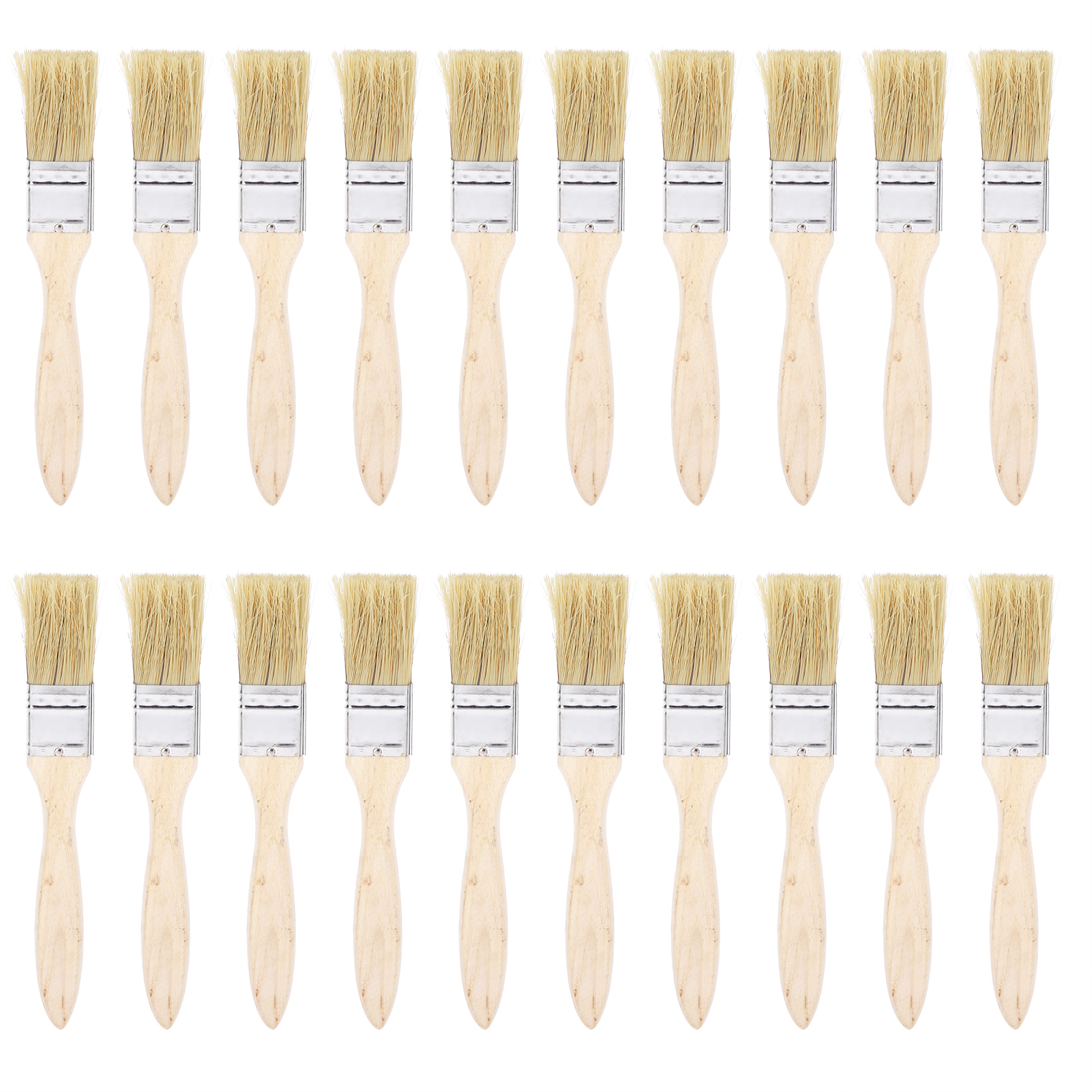 Set Mit 20 Flachen Bürsten Aus Künstlichen Borsten Mit Holzgriff, 25 Mm, Zum Grillen Oder Reinigen.