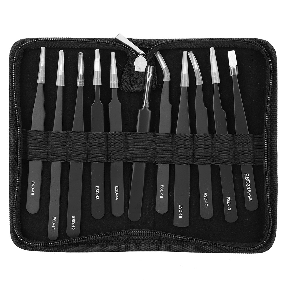 Set Mit 11 Präzisionspinzetten Aus Hochfestem Edelstahl, Inklusive Etui.