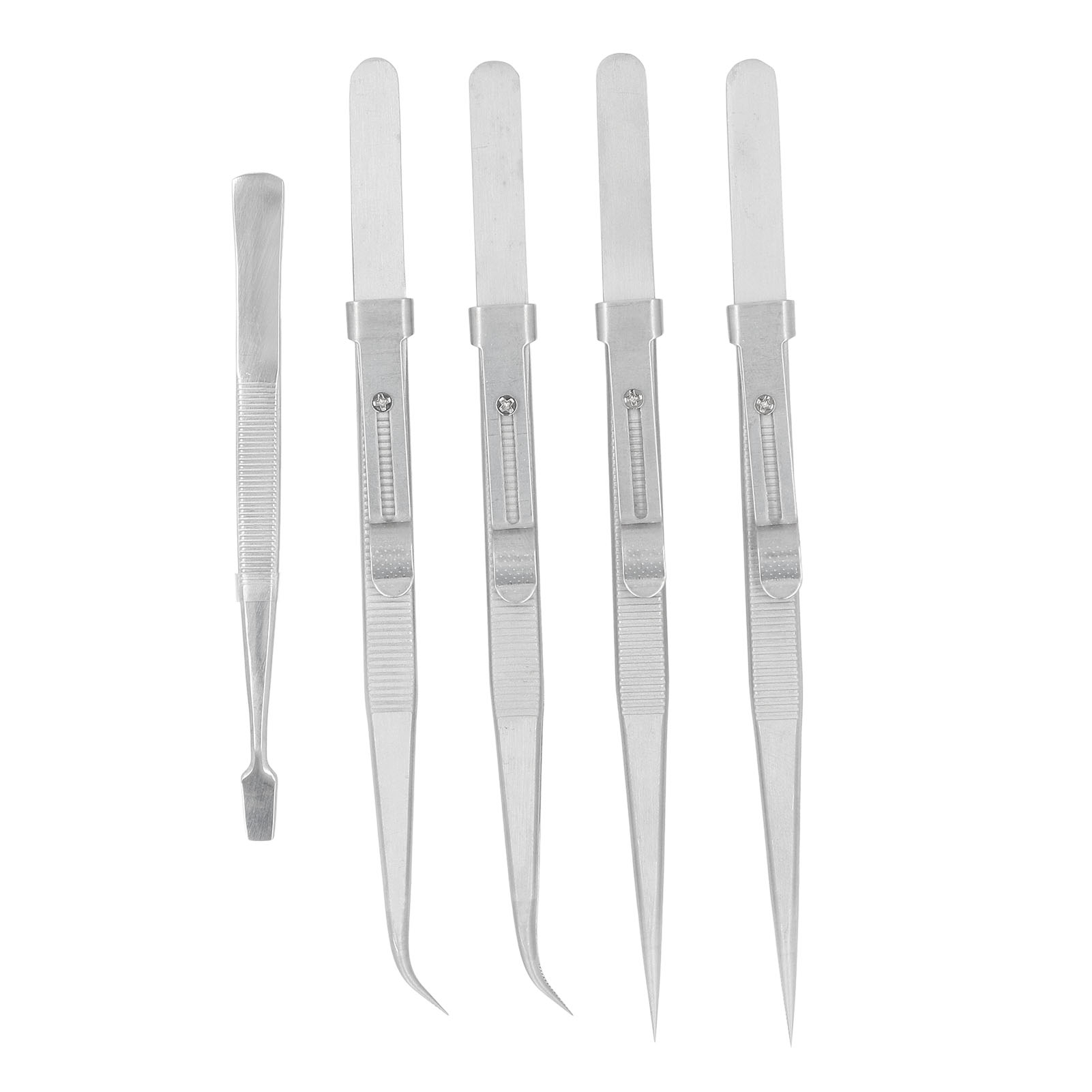 Set Mit 5 Antistatischen Edelstahlpinzetten, Gebogen, Gerade Und Flach, Für Elektronik, Schmuck, Bastelarbeiten, Modellbau Und Löten.