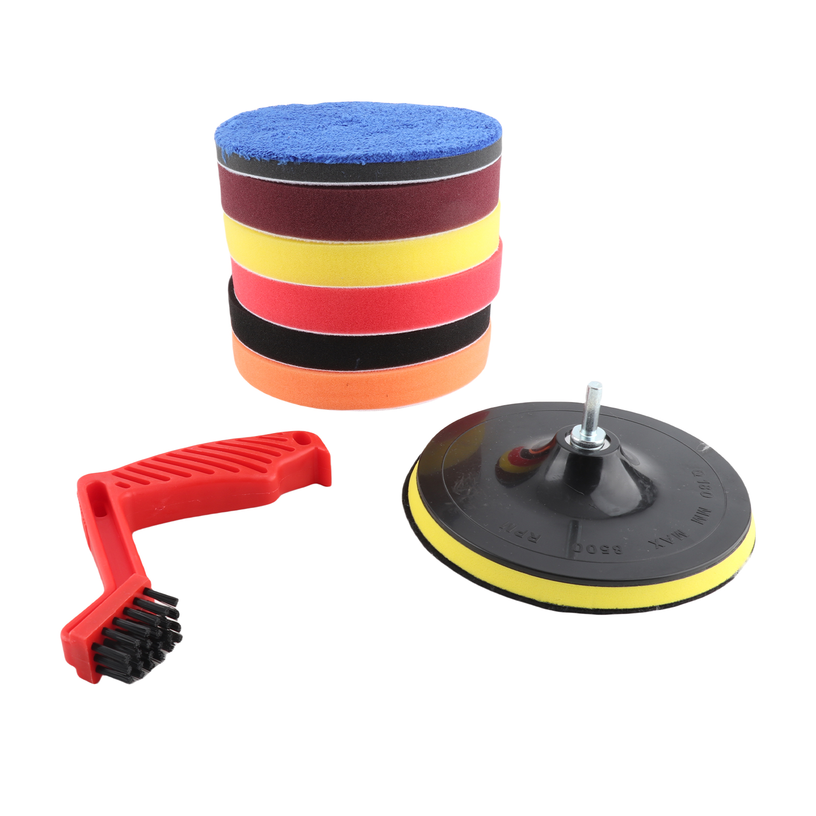 Set Mit 9 Großen (7 Zoll) Schaumstoff-polierpads Für Automobile Und Yachten, Inklusive Reinigungsbürste Und Selbstklebenden Wollpads.