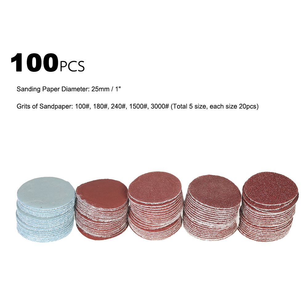 100 Blatt Schleifpapier (25 Mm Durchmesser, Körnung 100 Bis 3000), 1 Schleifscheibe Mit 3,2 Mm Schaft (1/8 Zoll).
