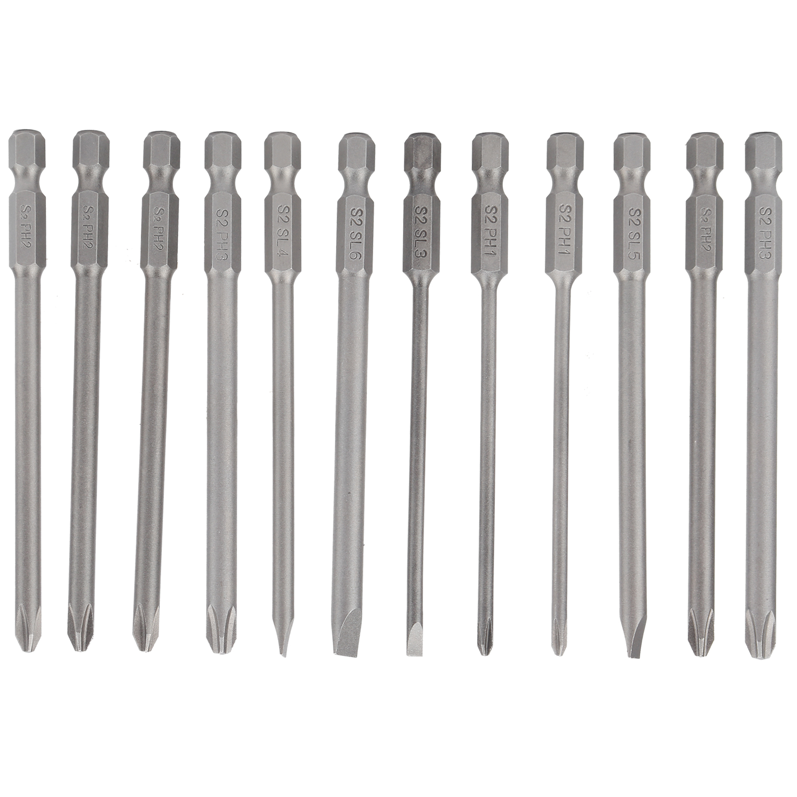 Hochpräzisions-werkzeugset: 12 X 100 Mm Flache Phillips-schraubendreherbits Aus S2-legierungsstahl.