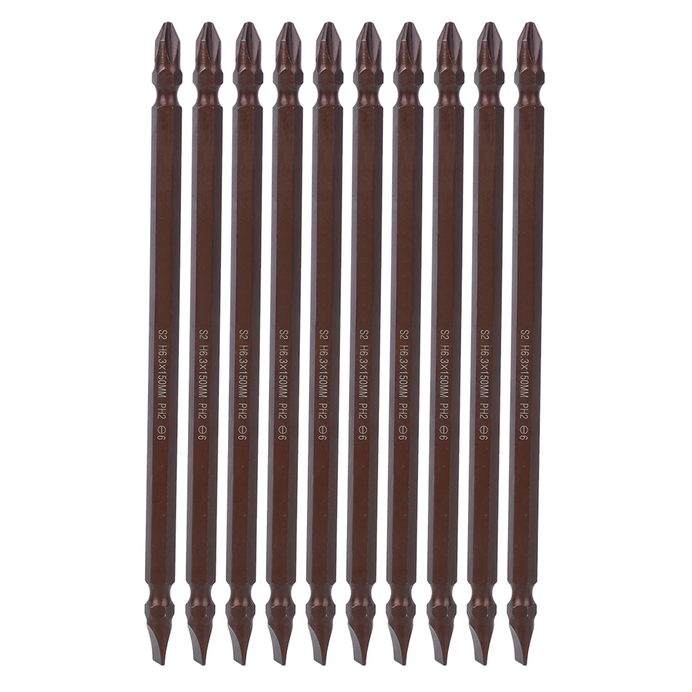 Set Mit 10 Langen, Magnetischen, Kreuzförmigen, Doppelseitigen H6.3-schraubendreherbits Für Hardware (h6.3 X 150 Mm Ph2 / Sl6)