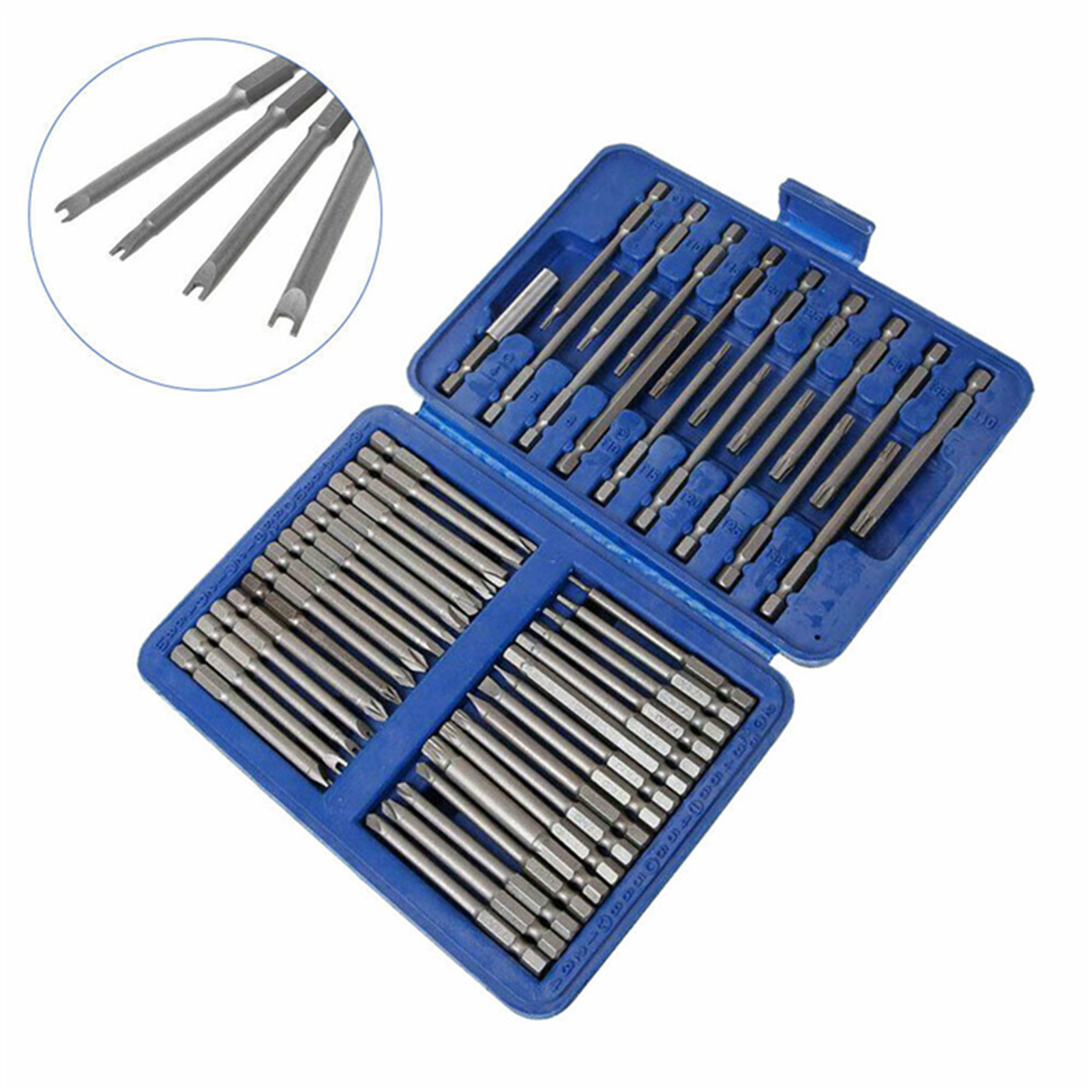 Set Mit 50 Langen Schraubendreherbits, 49 Schraubendreherbits Aus Chrom-vanadium-stahl (75 Mm) + 1 Magnetischer Bithalter Mit Aufbewahrungsbox