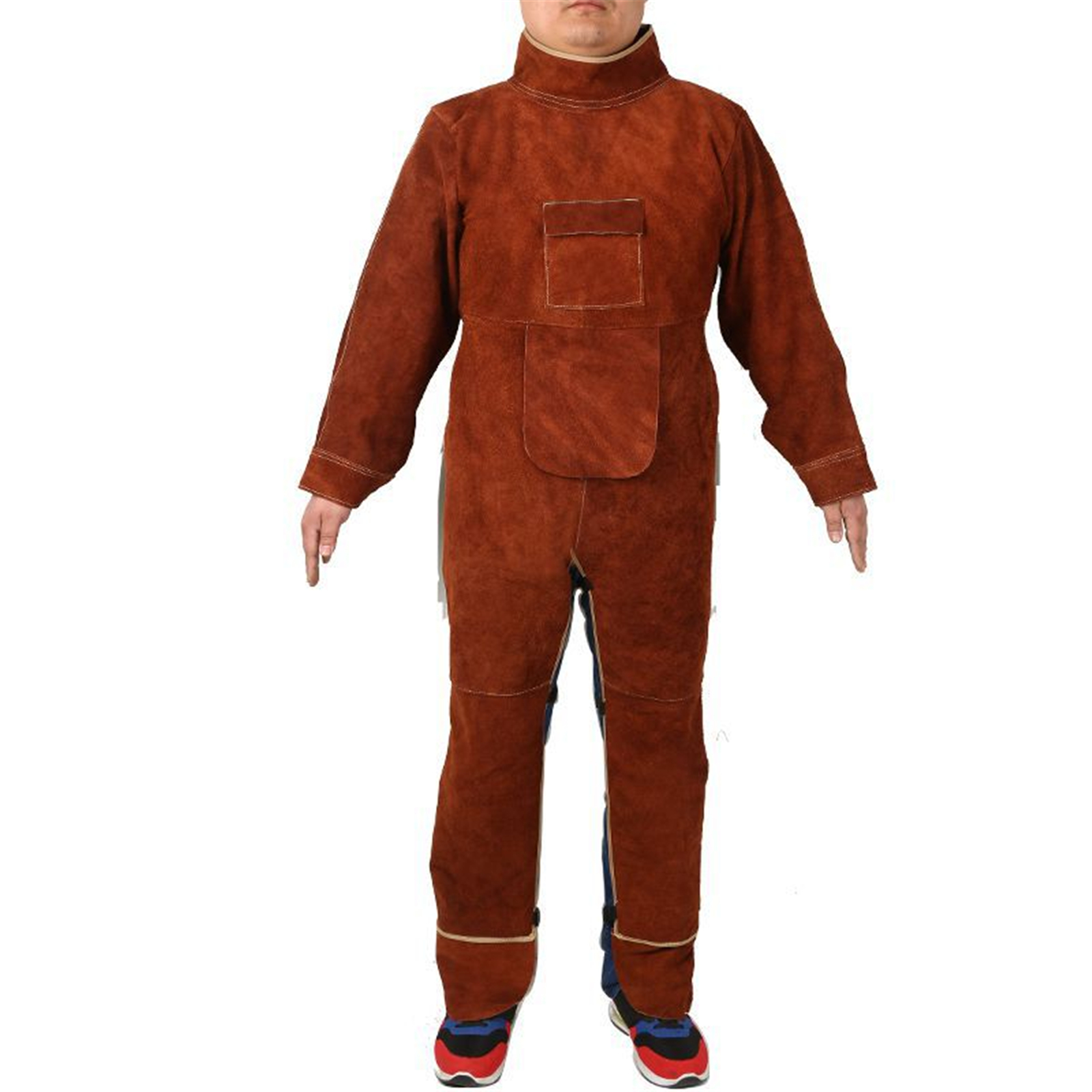 Langärmelige Schweißerschürze, Größe F, Vollständiger Schutz, Hitzebeständige Mehrzweck-schweißerjacke, Braun