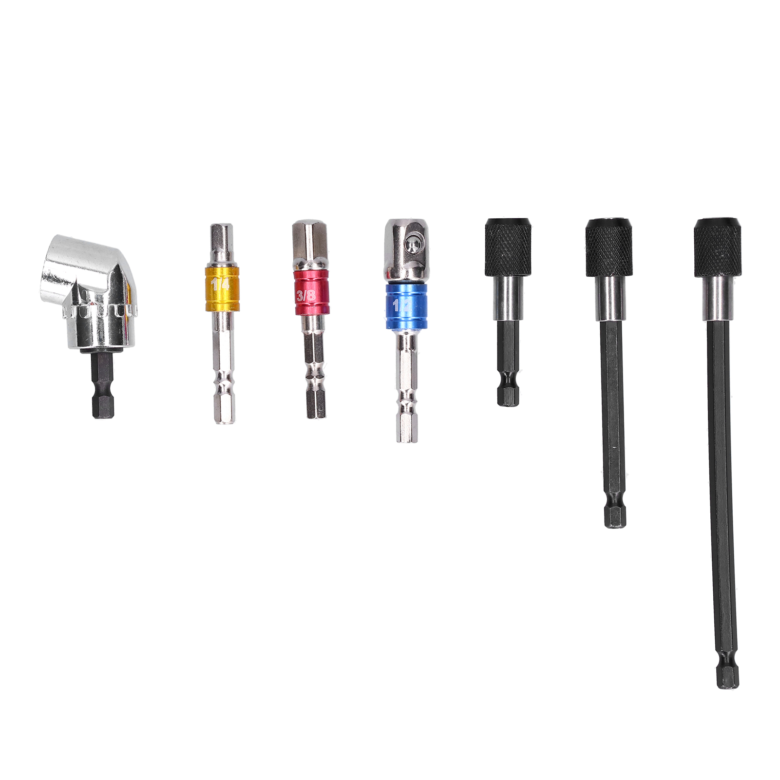 Set Mit 7 Sechskant-steckschlüsseladaptern, Farbigem Metall-schraubendreherbithalter, Verlängerung