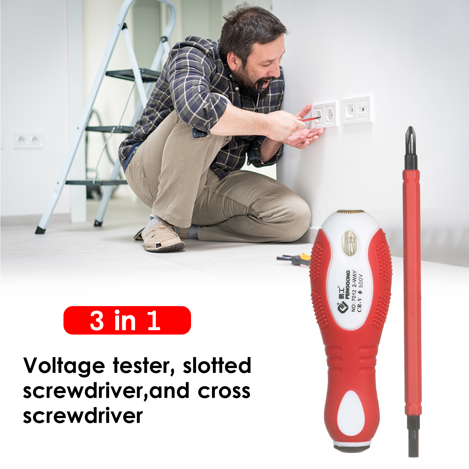 Spannungsprüfer Mit Isoliertem Schraubendreher 500 V, 2 In 1, Reversibel, Magnetisch, Schlitz- Und Kreuzschlitzkopf, Mit Multifunktionaler Elektronischer Sonde Zum Testen Von Schaltungen.