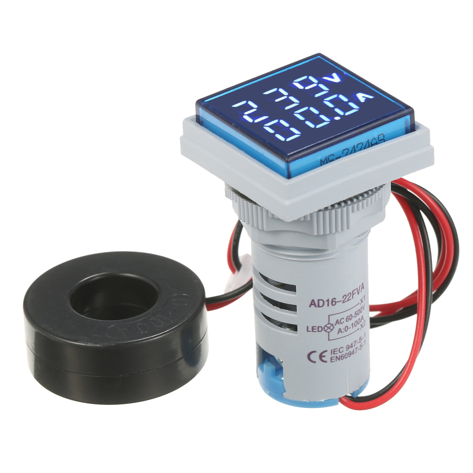 Miniatur-digitalvoltmeter/amperemeter (quadratisch), Dual-led-anzeige, Spannungs- Und Stromanzeige, Ac-panel-monitor, Ac 60–500 V, Ac 0–100 A