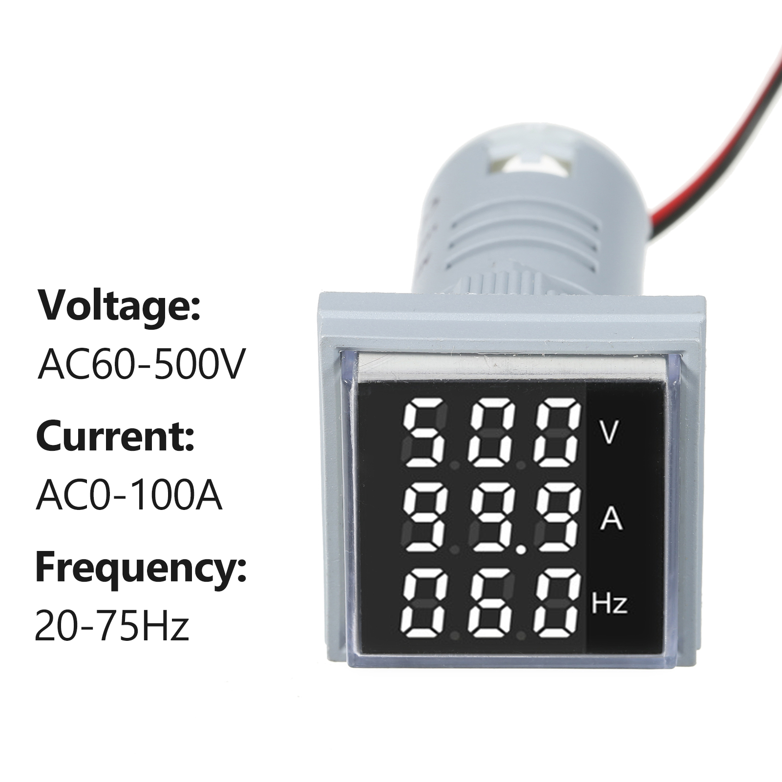 Miniatur-digitalvoltmeter/amperemeter (quadratisch), Drei Led-anzeige, Anzeige Von Spannung, Stromstärke Und Frequenz, Ac-panel-monitor, Ac 60–500 V, Ac 0–100 A, 20–75 Hz
