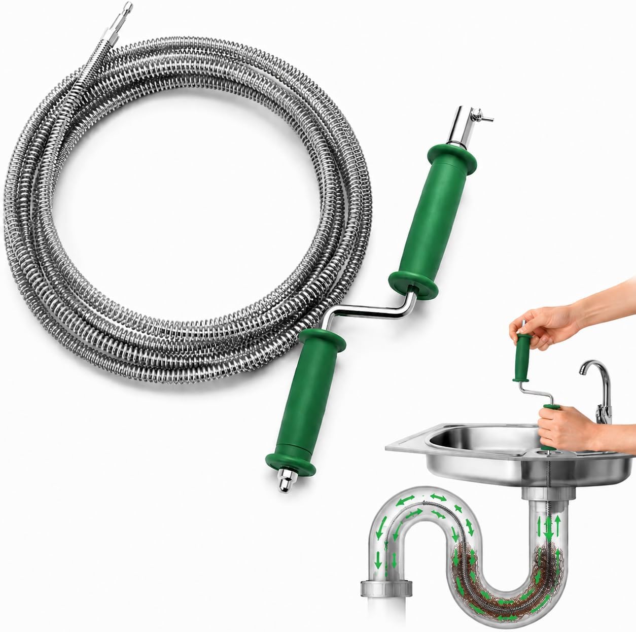Abflussspirale Mit Kurbel, Professioneller Abflussreiniger Für Küchenspülen, Abflüsse, Badezimmer, Toiletten (5 M X 10 Mm)