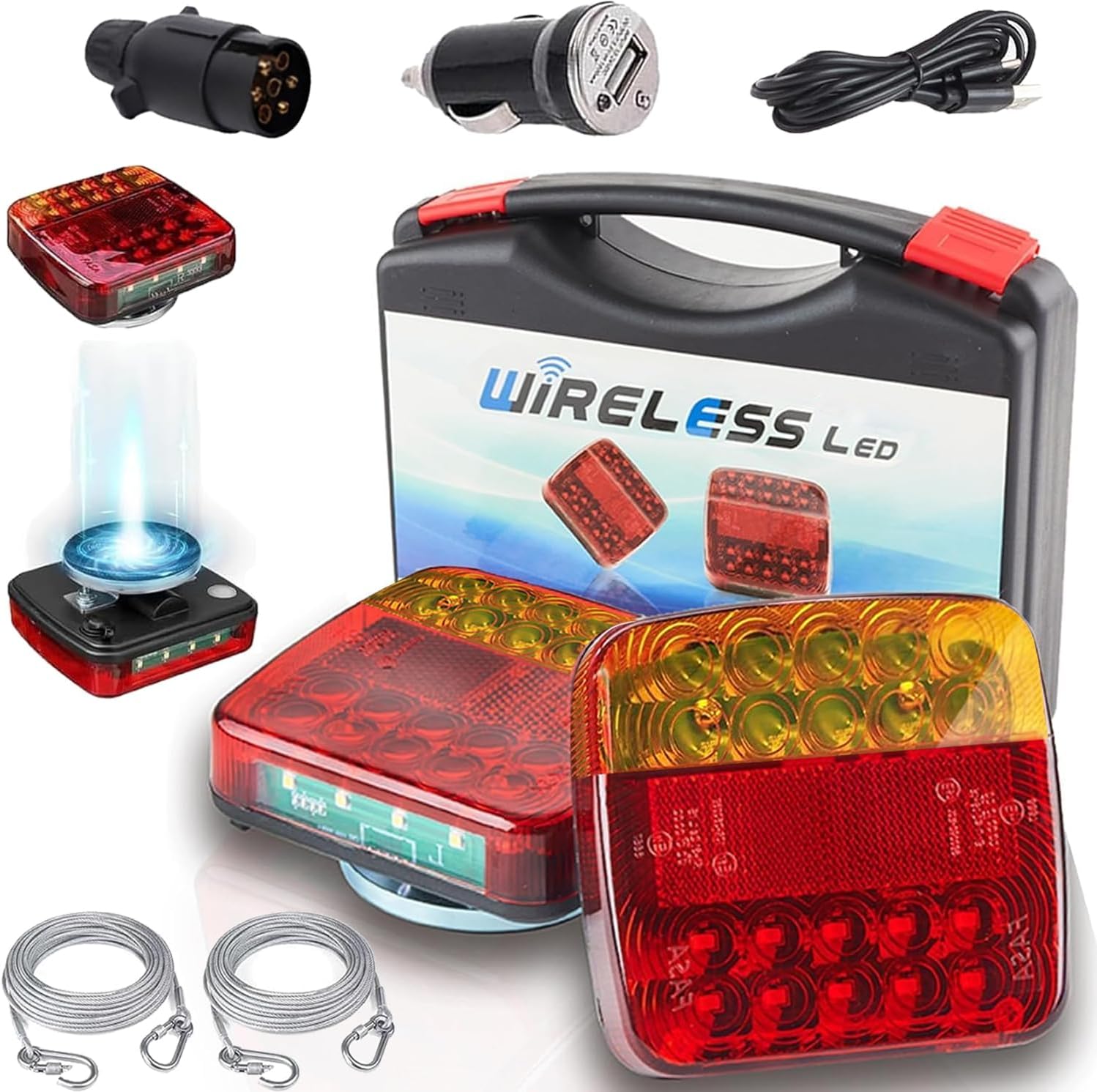 Kabellose Magnetische Anhängerbeleuchtung, Universelle 12-v-leds, 5 Funktionen Wiederaufladbar, Ip65 Wasserdicht, E11-geprüft, Magnetische Befestigung Für Auto, Lkw, Anhänger, Wohnwagen Und Traktor