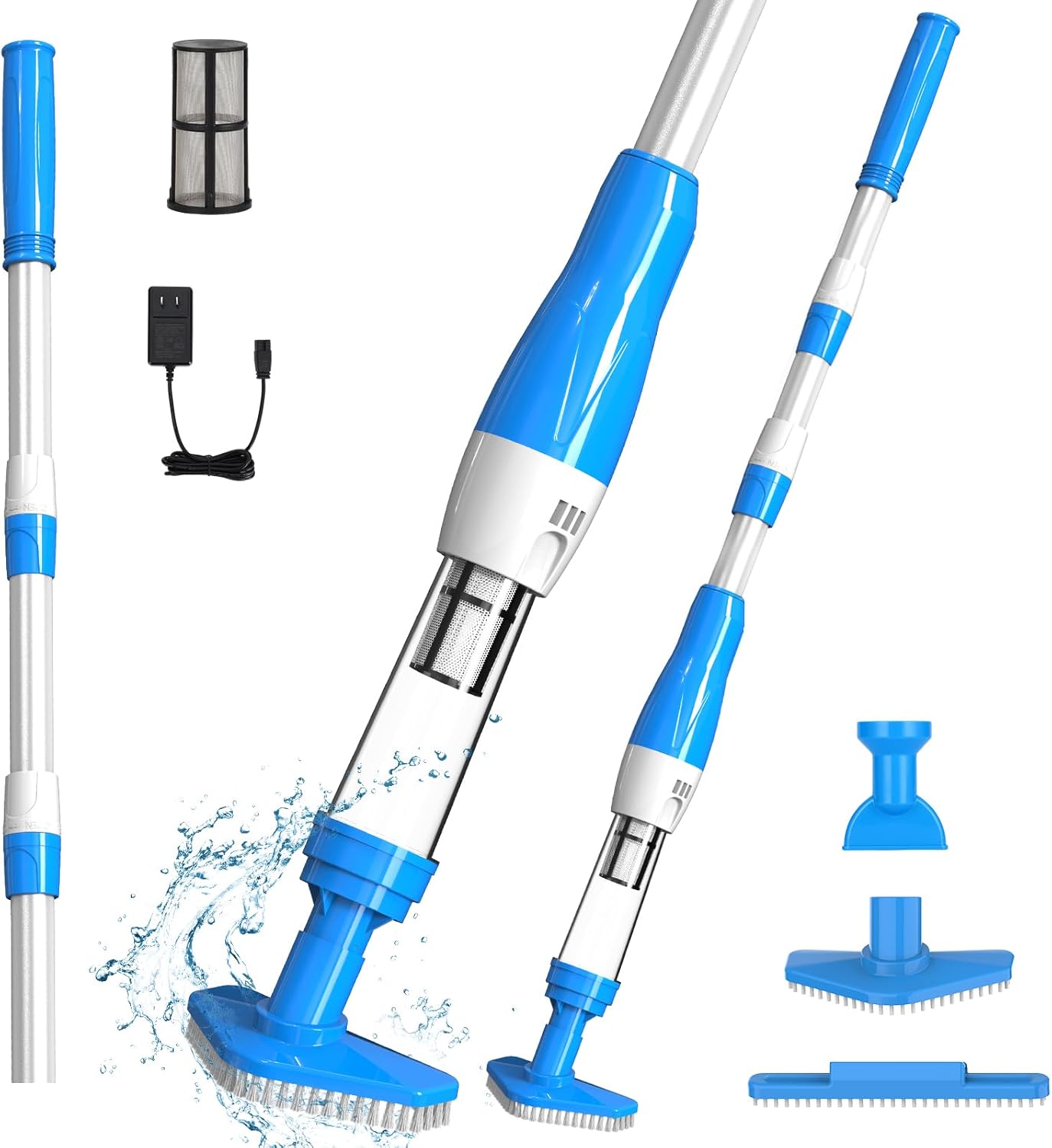 Kabelloser Poolsauger, Wiederaufladbarer Spa-sauger 3-in-1-poolsauger Für Aufstellpools, Elektrischer Handsauger Für Spas, Whirlpools Und Kleine Pools, Blau