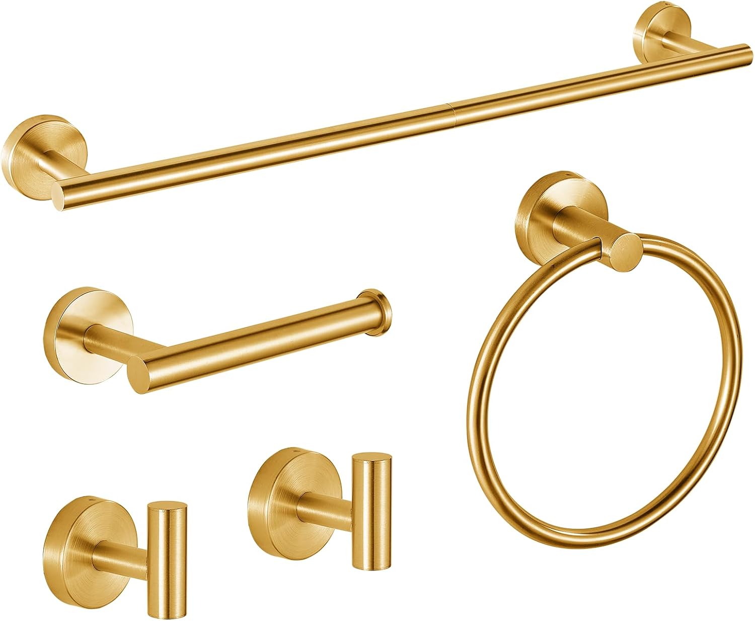 5-teiliges Set Aus 60 Cm Langen Badezimmeraccessoires Aus Edelstahl Sus304: Toilettenpapierhalter, Handtuchring, Bademantelhaken, Wandmontage, Gold