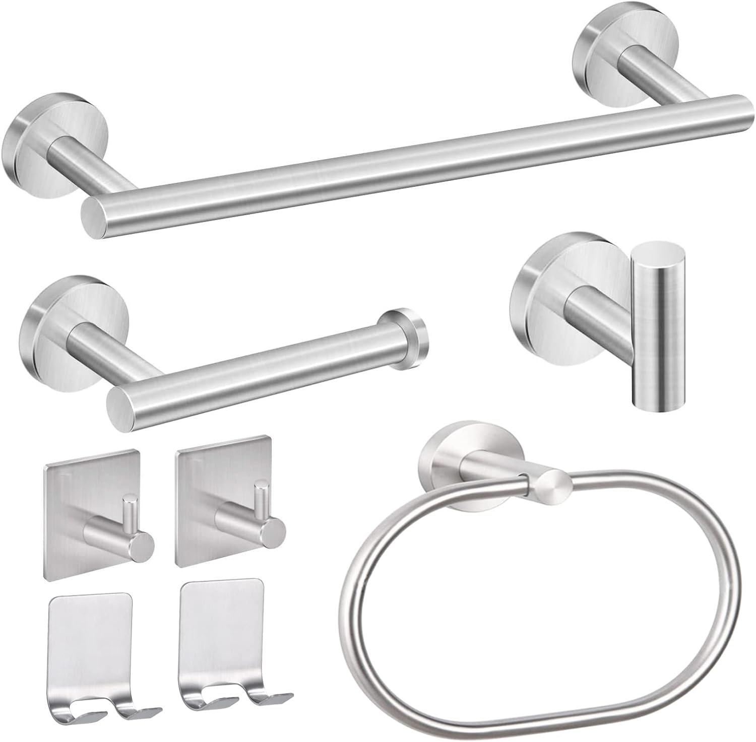 8-teiliges Badezimmer-accessoire-set, Edelstahl, Handtuchhalter, Toilettenpapierhalter, Handtuchring, Bademantelhaken, Klebehaken, Rasiererhalter (silber)