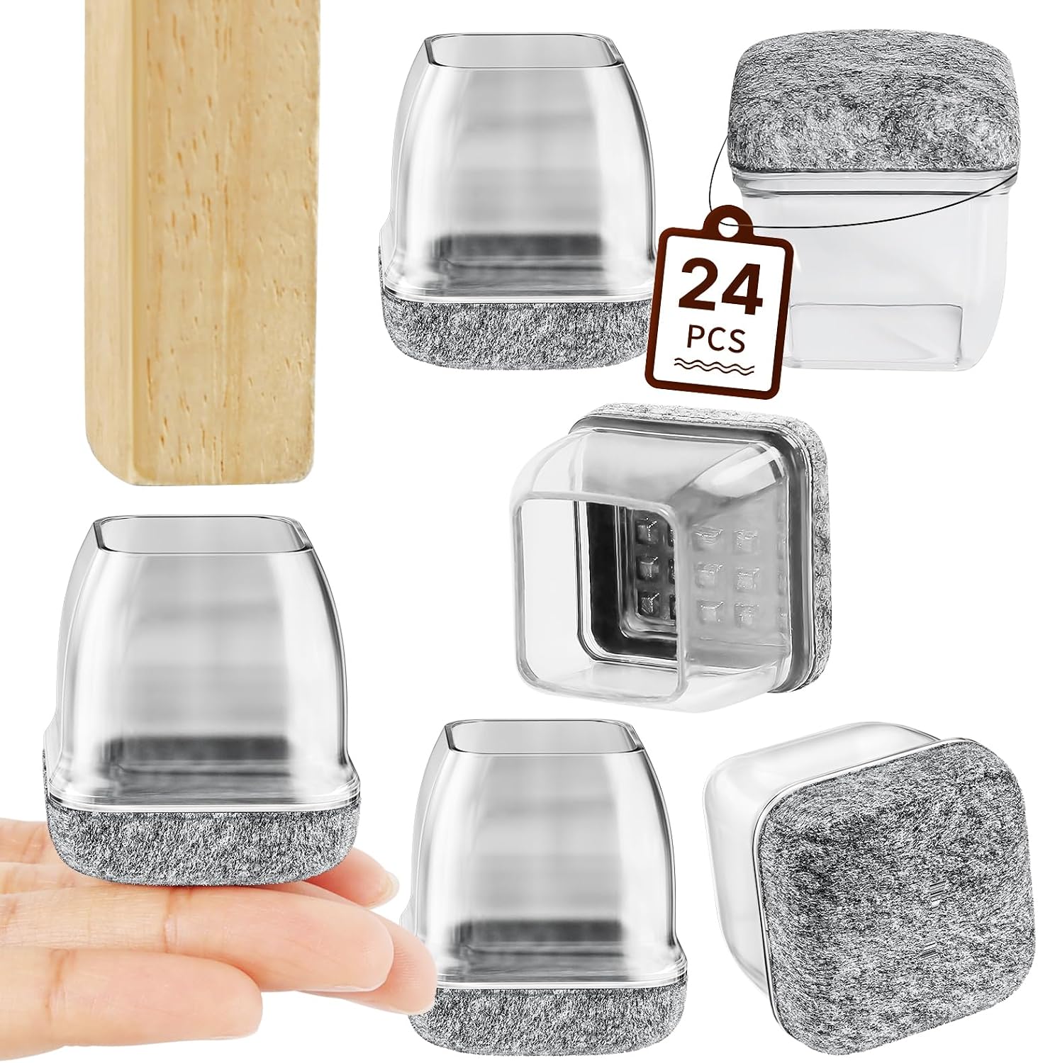 24-teiliges Stuhlbein-schutzset Für Stühle Mit 22–25 Mm Durchmesser, Mit Transparenter Filzpolsterung, 1 Zoll Silikon-stuhlbeinüberzüge, Elastische Schoner, Filz-stuhlendkappen
